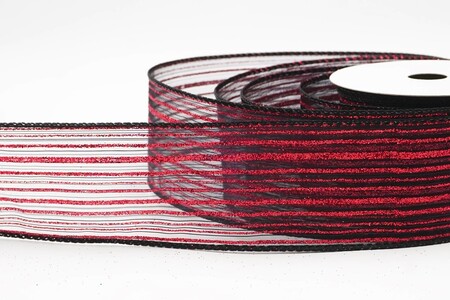 Black/Red Metallic Sheer Fine Pinstripe Ribbon_KW0456GC-53R-53